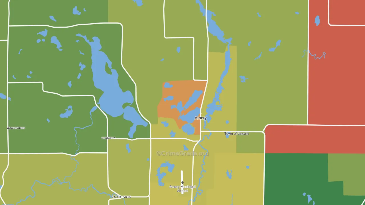 Amery, WI Map of Theft Rates