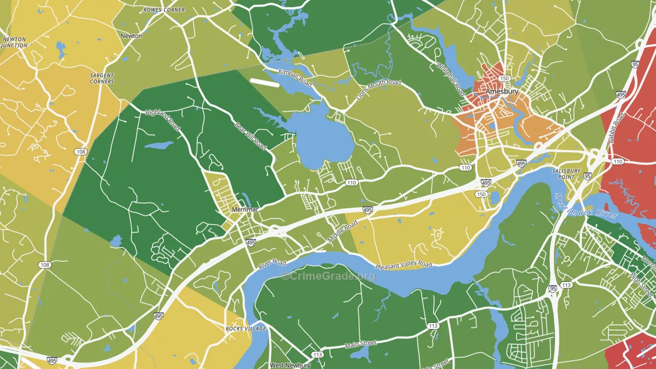 Amesbury, MA Map of Theft Rates
