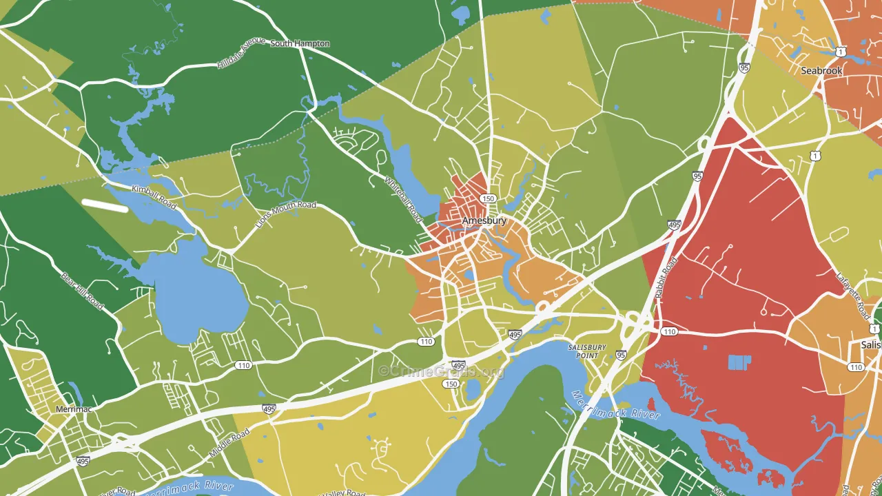 Amesbury Town, MA Map of Theft Rates
