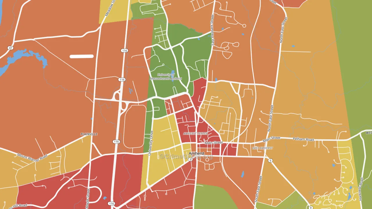 Amherst Center, MA Map of Theft Rates