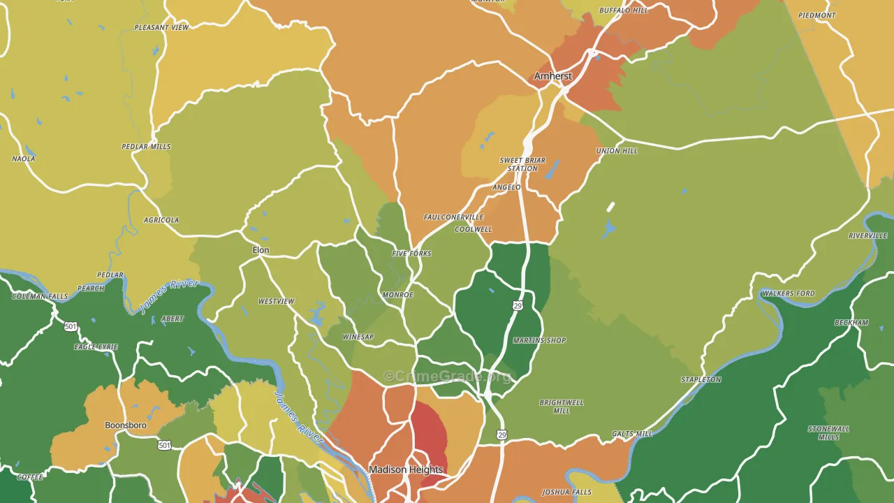 Amherst County, VA Map of Theft Rates