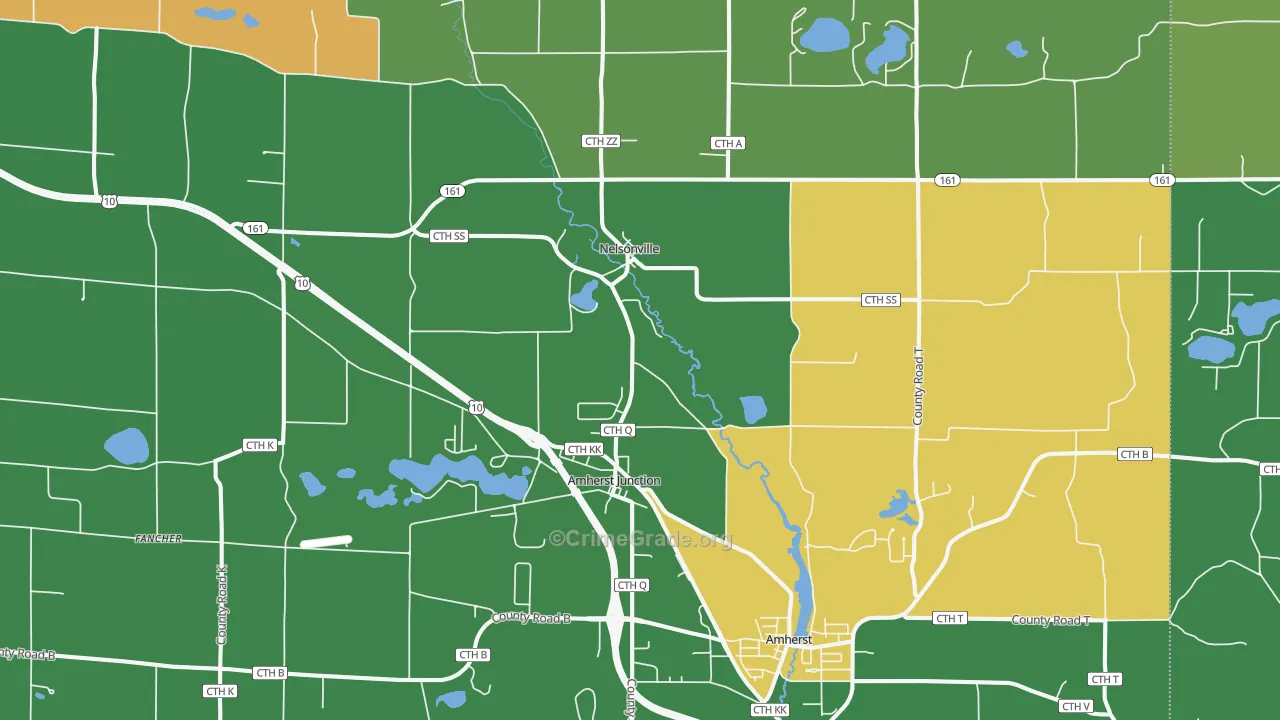 Amherst Junction, WI Map of Theft Rates