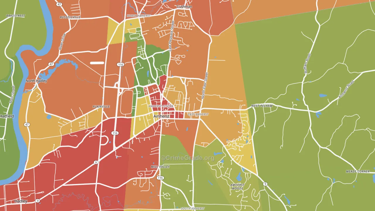 Amherst, MA Map of Theft Rates