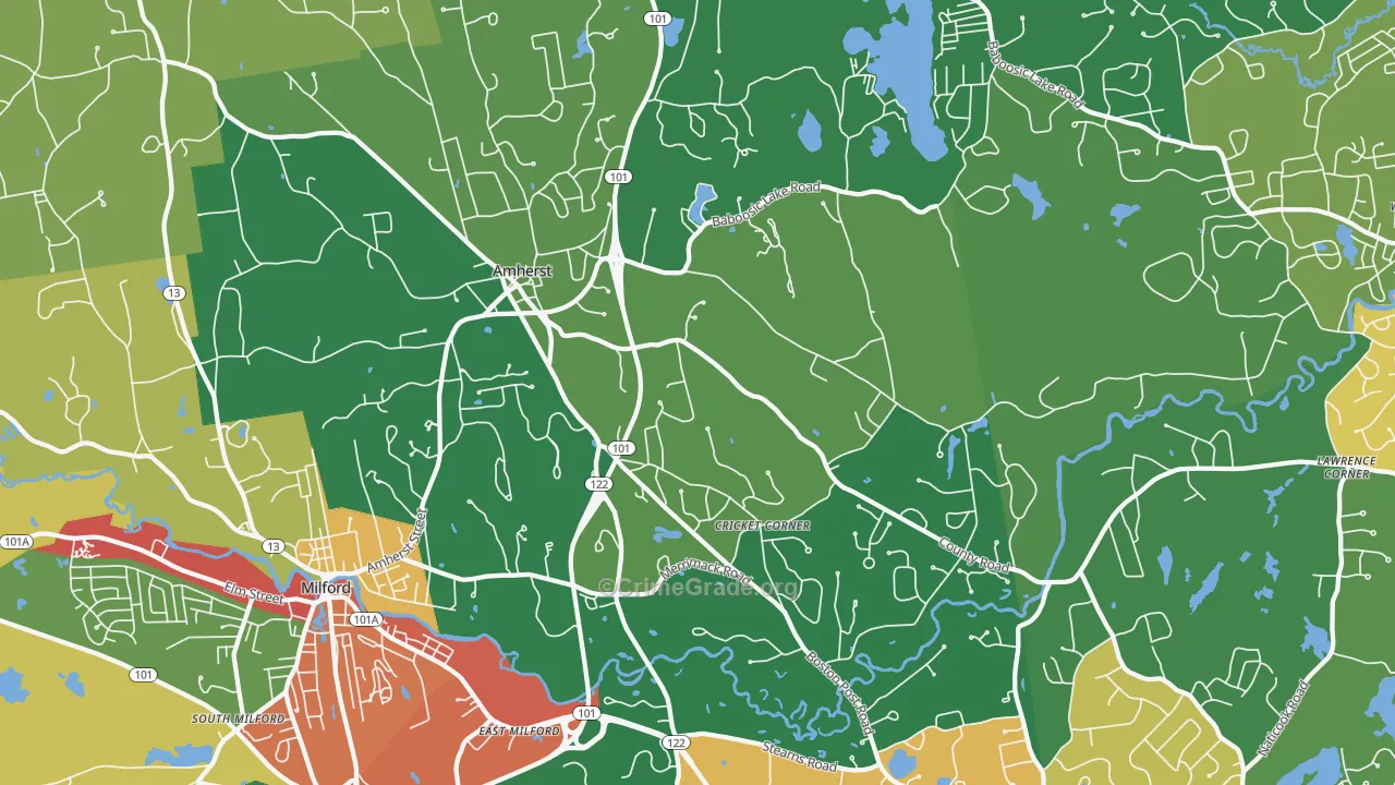Amherst, NH Map of Theft Rates