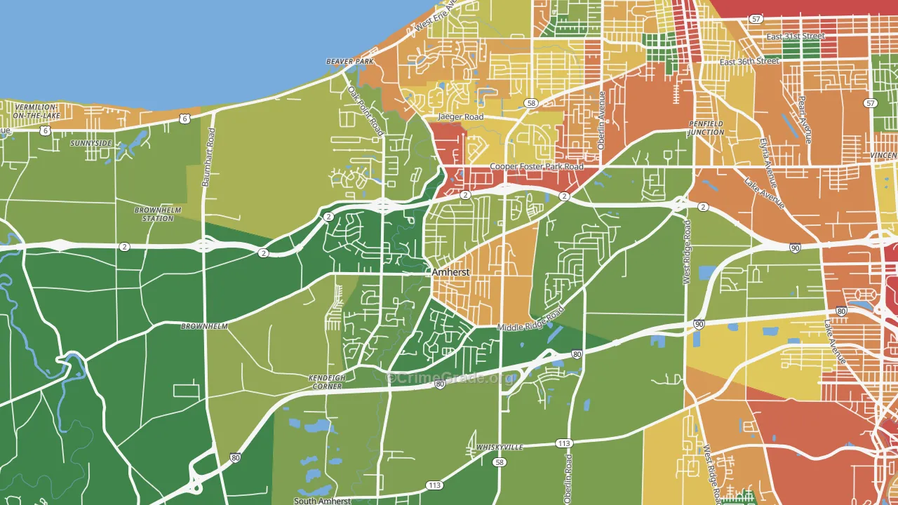 Amherst, OH Map of Theft Rates