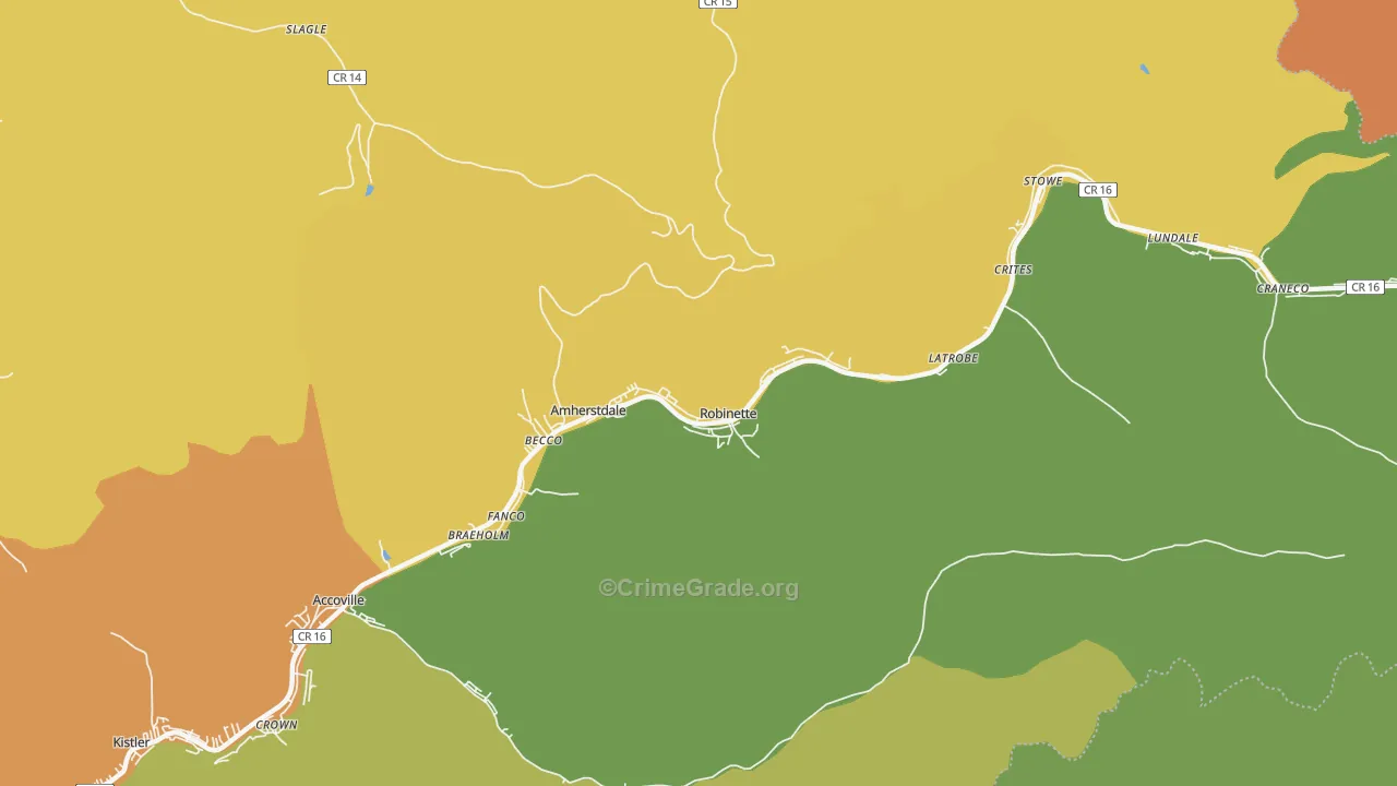 Amherstdale, WV Map of Theft Rates