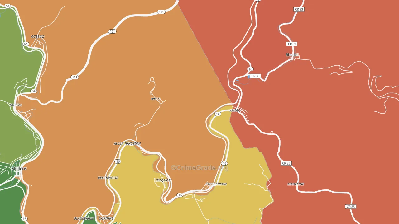 Amigo, WV Map of Theft Rates