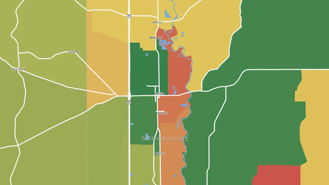 Amite City, LA Map of Theft Rates