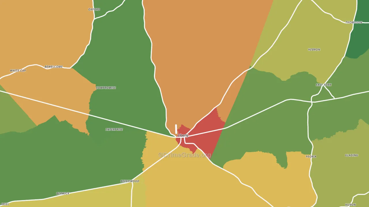 Amite County, MS Map of Theft Rates