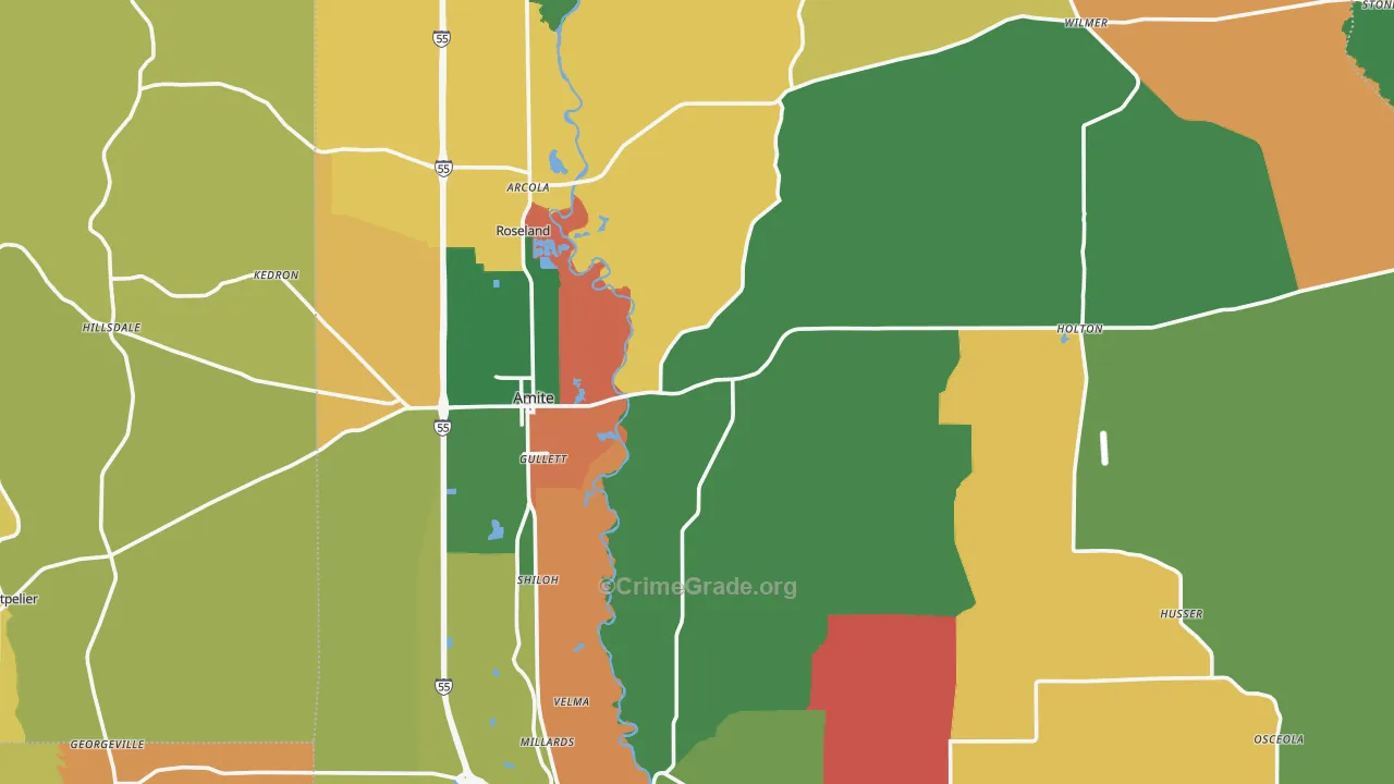 Amite, LA Map of Theft Rates