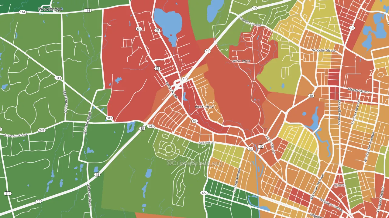 Amity, New Haven, CT Map of Theft Rates