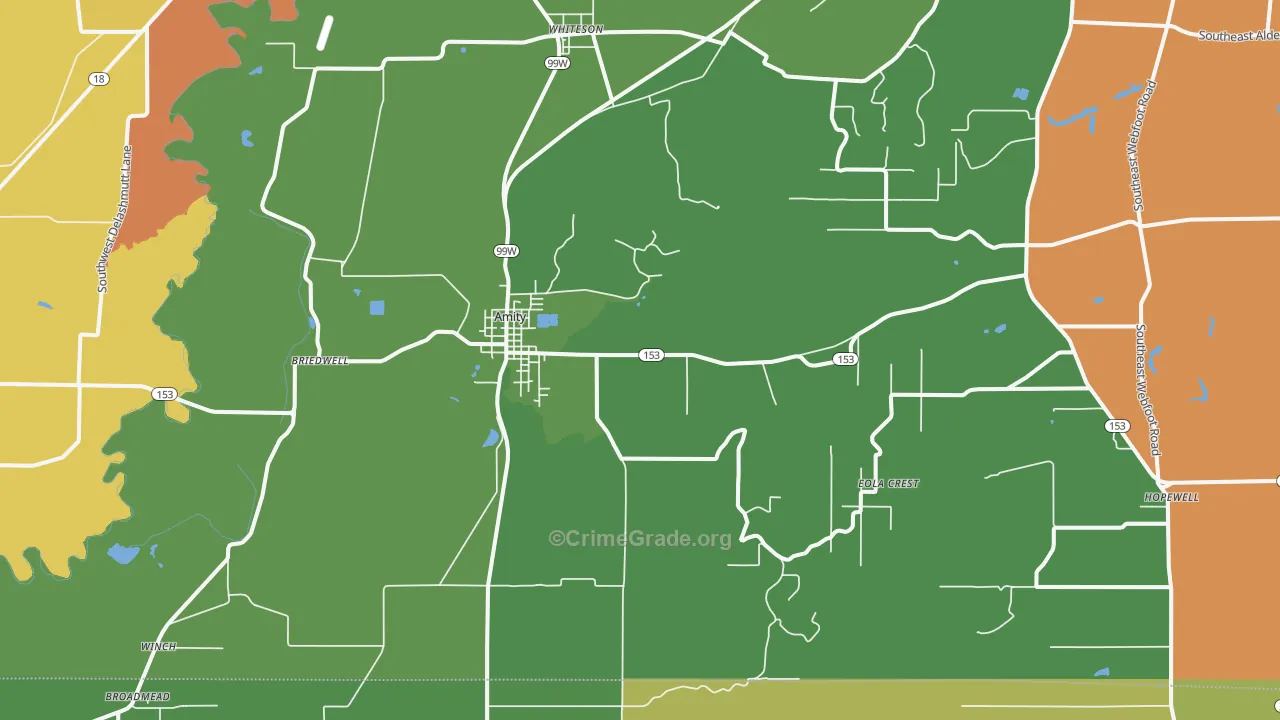 Amity, OR Map of Theft Rates