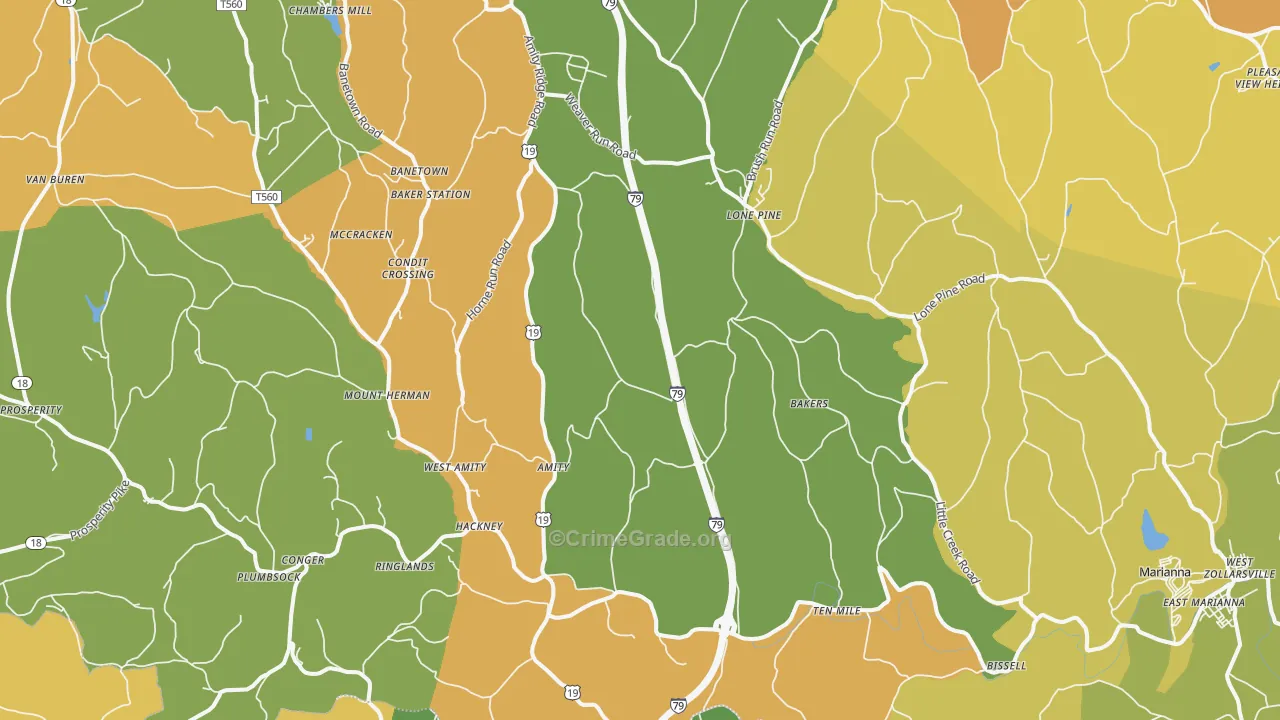 Amity, PA Map of Theft Rates