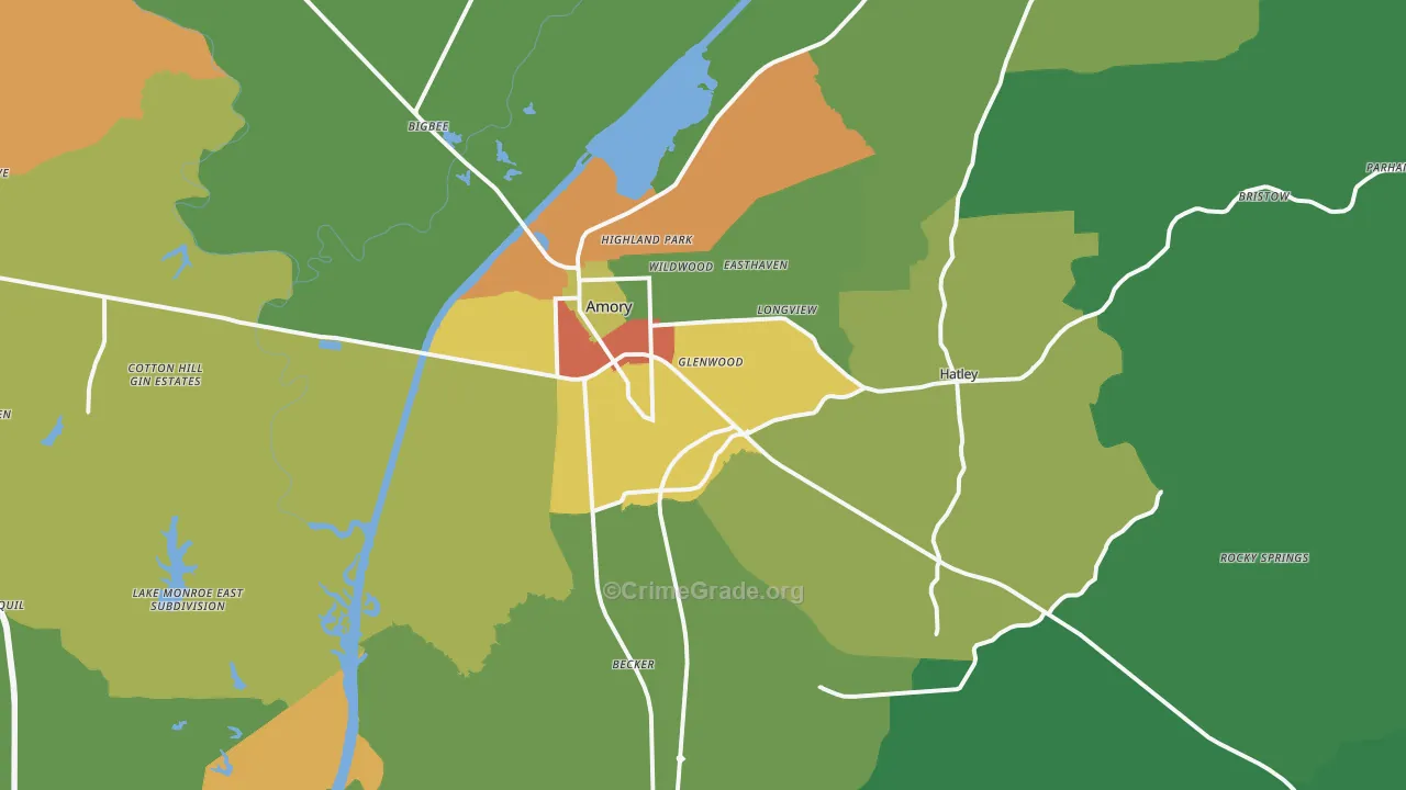 Amory, MS Map of Theft Rates