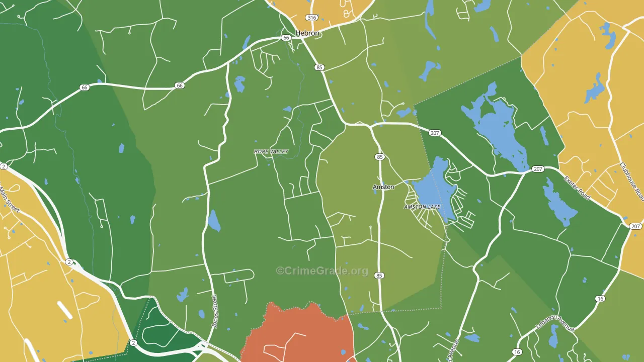 Amston, CT Map of Theft Rates