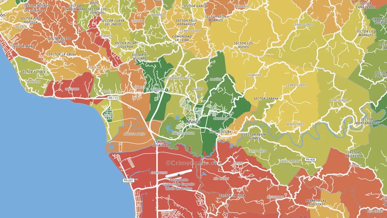 Anasco Municipio, PR Map of Theft Rates