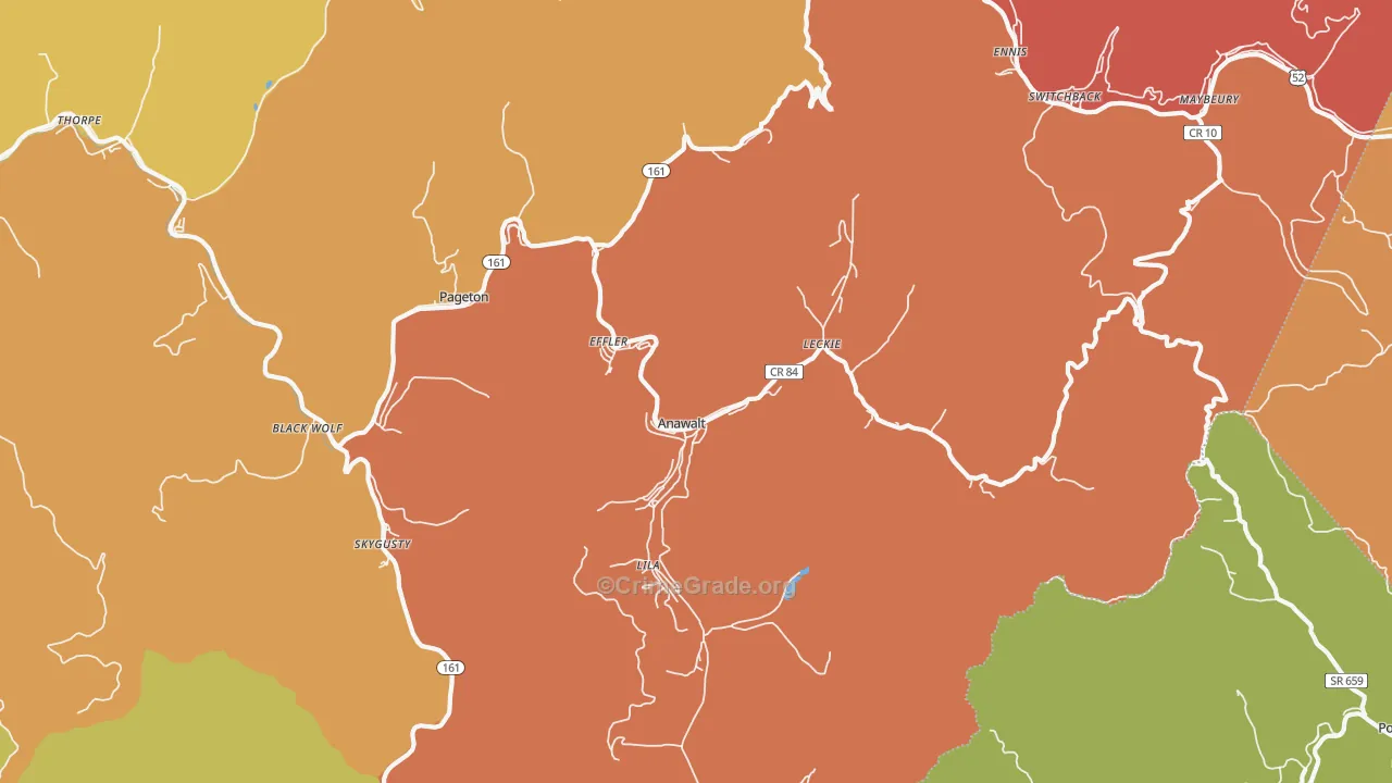 Anawalt, WV Map of Theft Rates