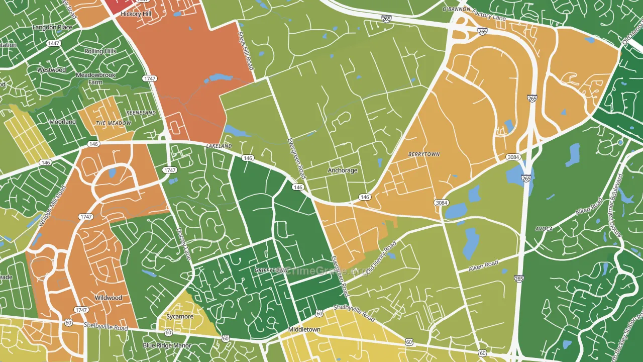 Anchorage, KY Map of Theft Rates