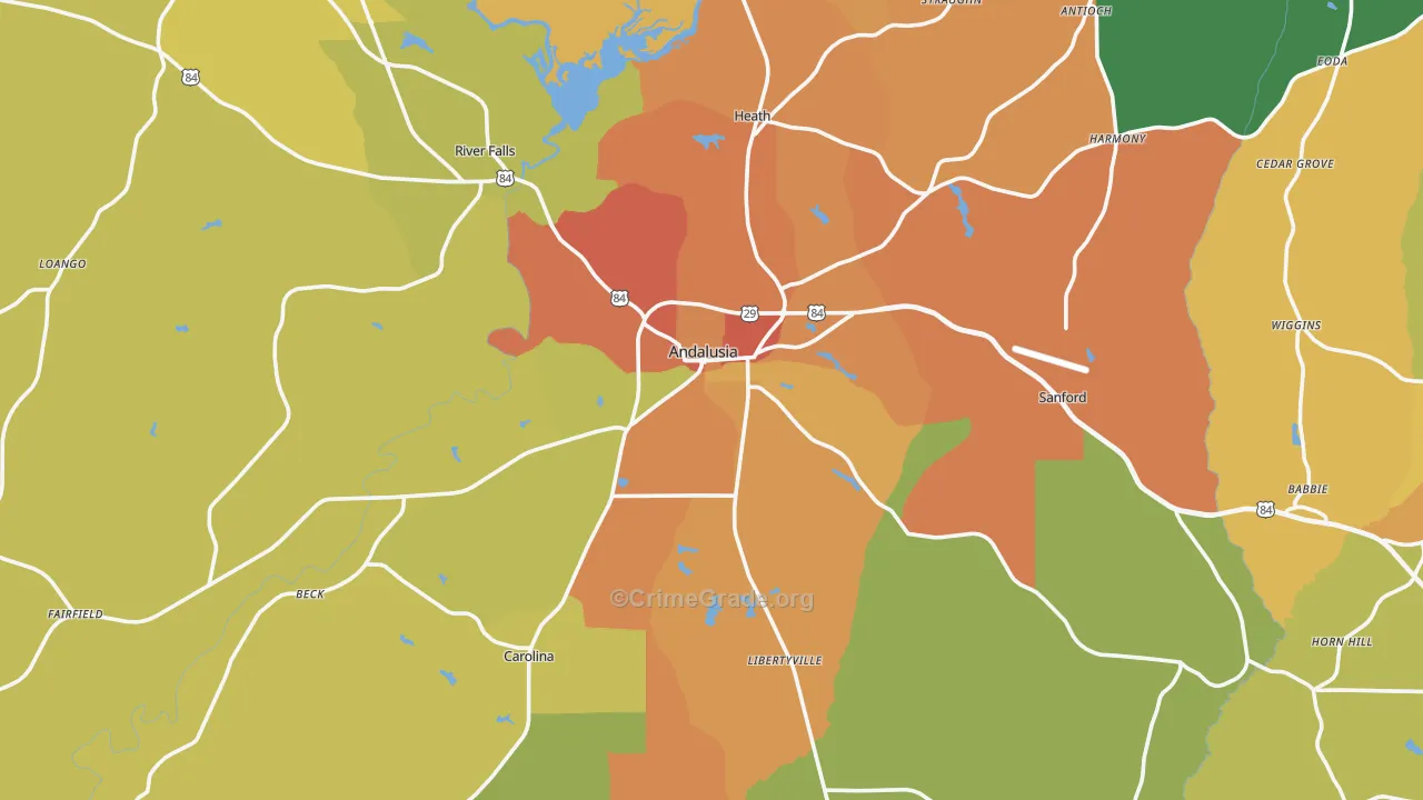Andalusia, AL Map of Theft Rates