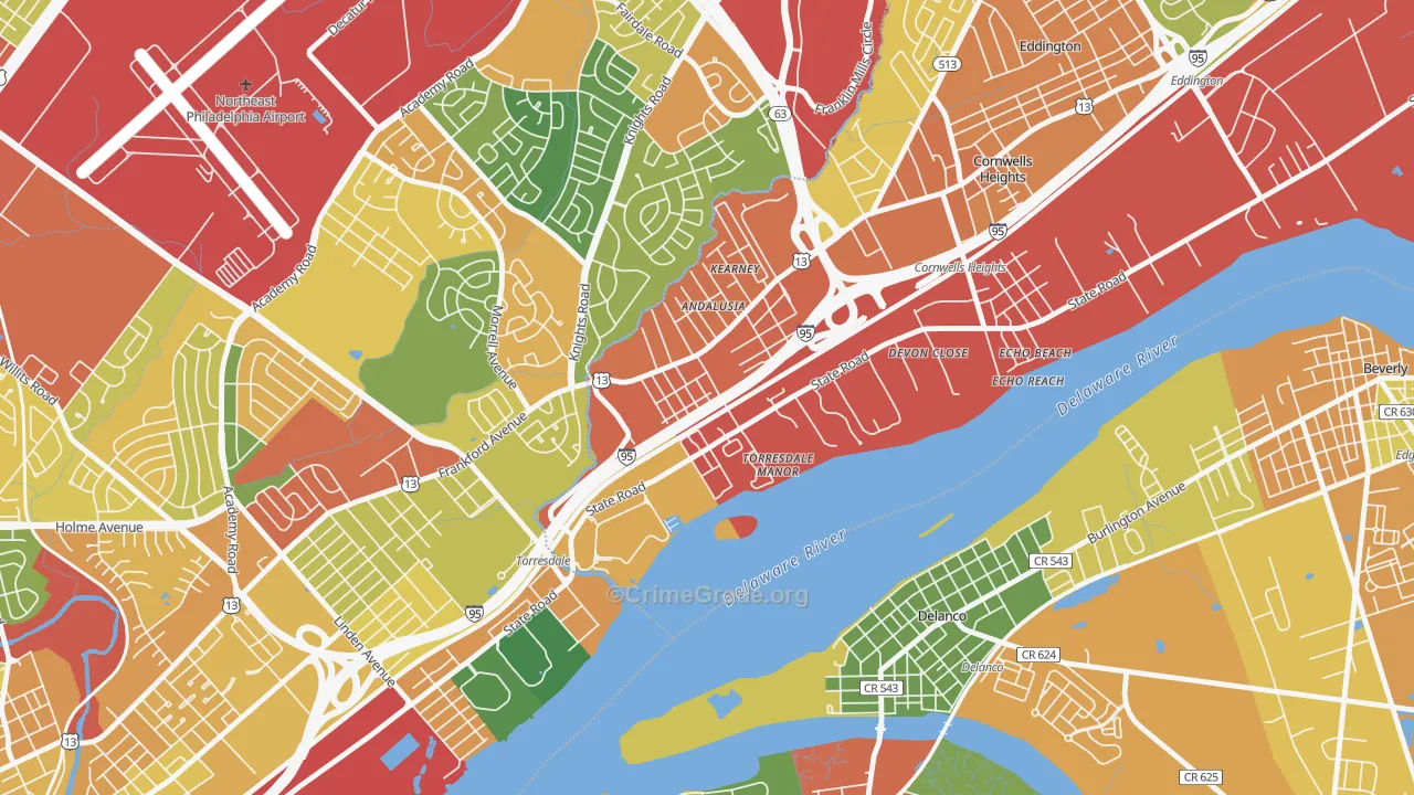 Andalusia, Bensalem, PA Map of Theft Rates