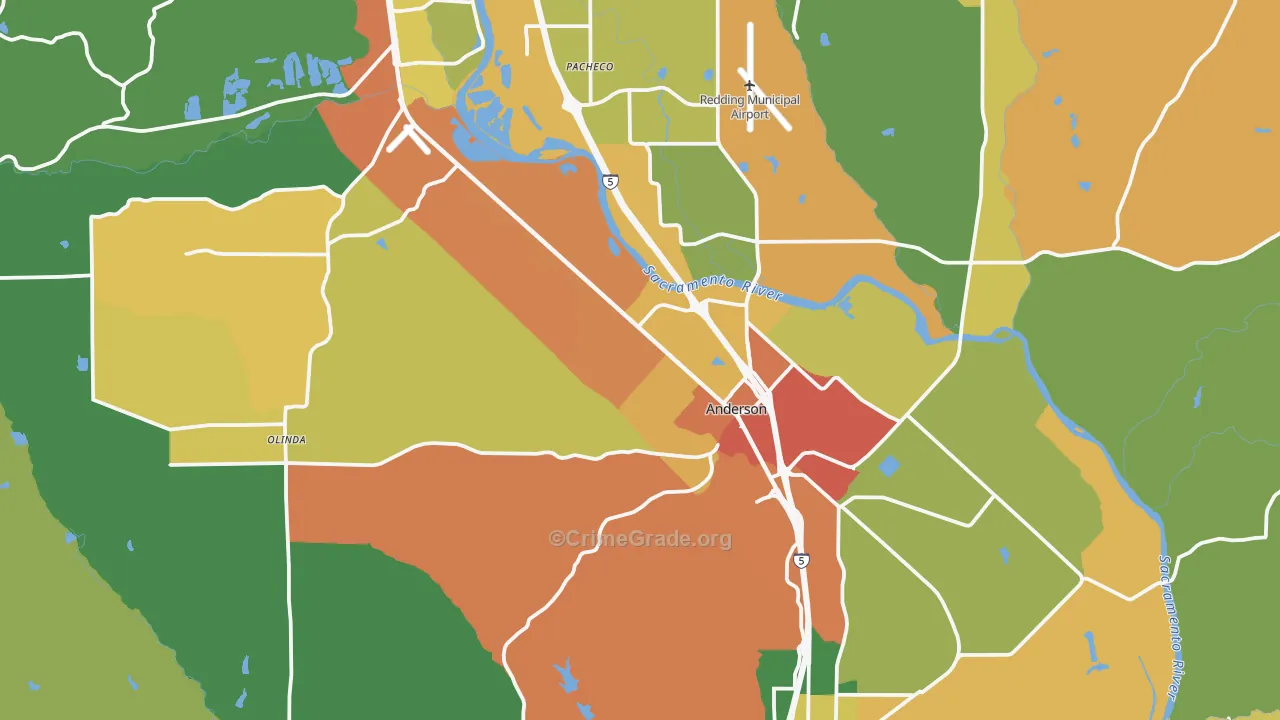 Anderson, CA Map of Theft Rates