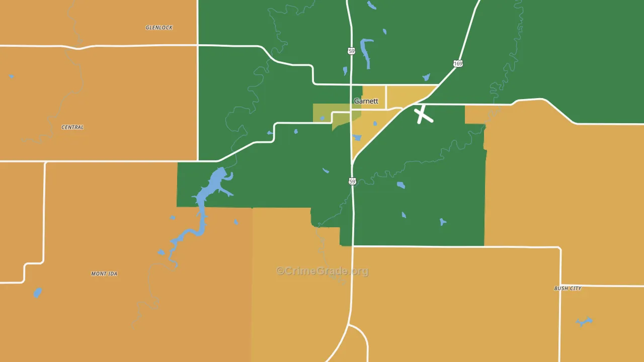 Anderson County, KS Map of Theft Rates