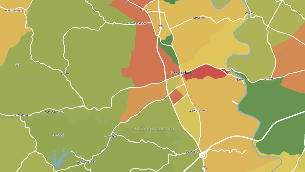 Anderson County, KY Map of Theft Rates