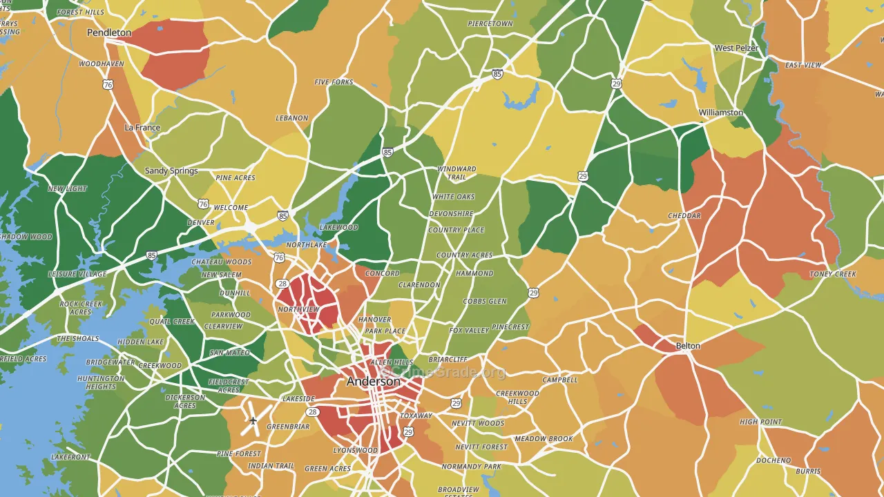 Anderson County, SC Map of Theft Rates