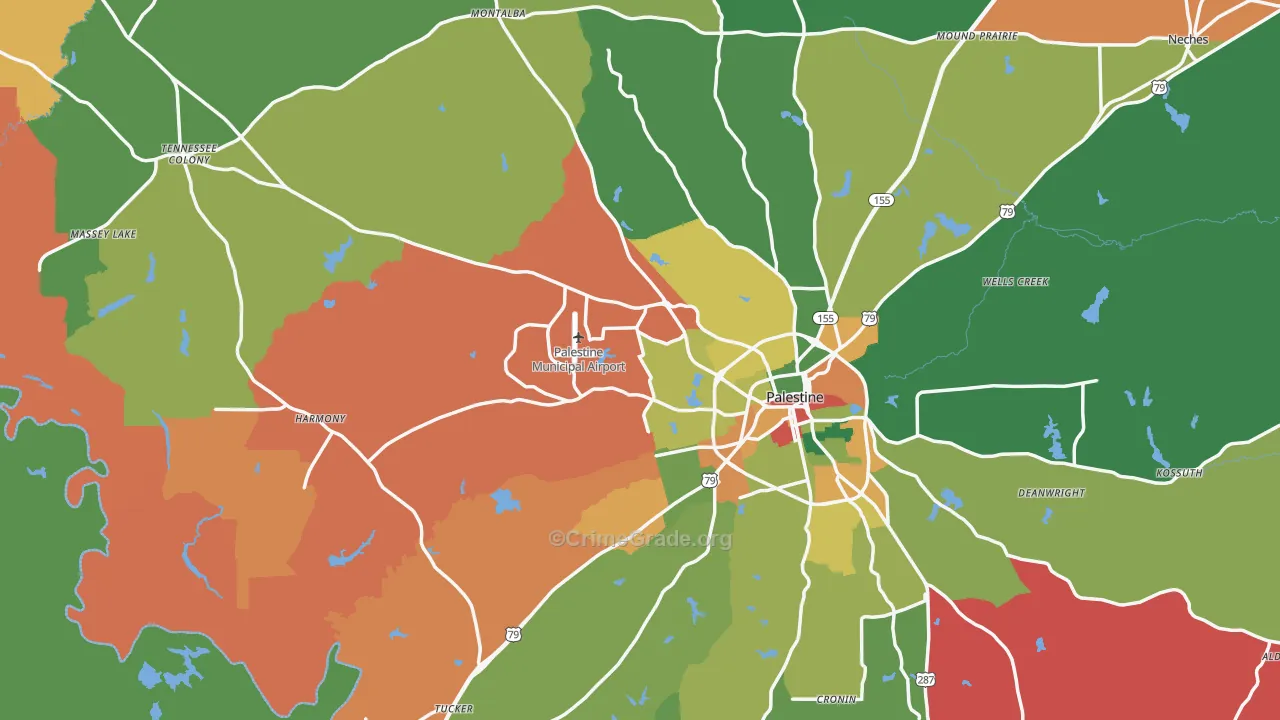 Anderson County, TX Map of Theft Rates