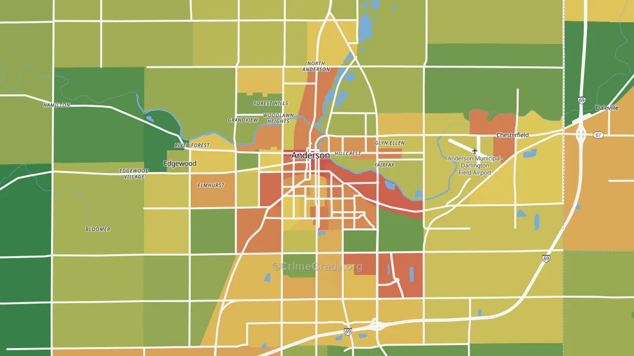 Anderson, IN Map of Theft Rates