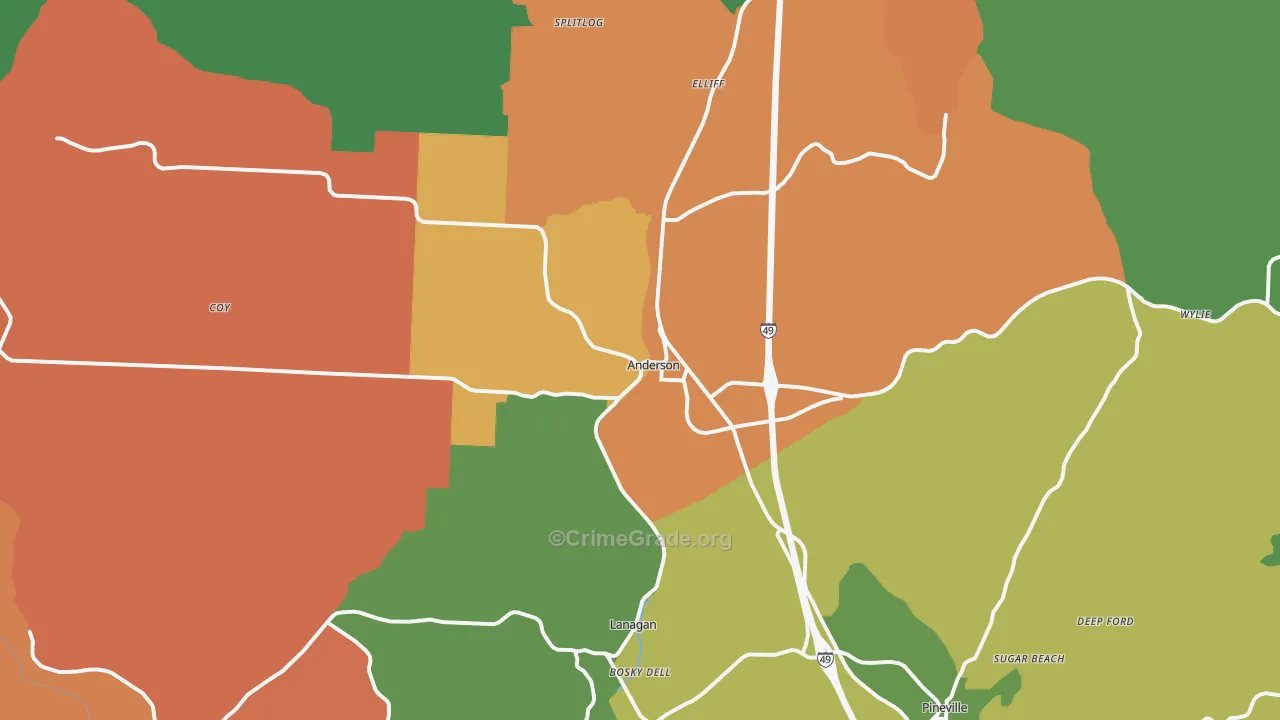 Anderson, MO Map of Theft Rates
