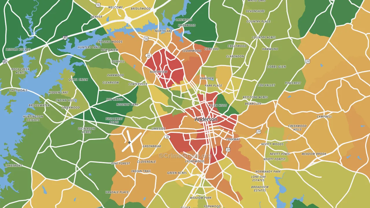 Anderson, SC Map of Theft Rates
