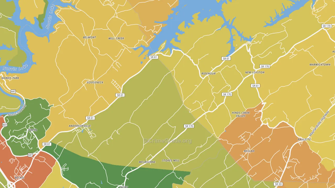 Andersonville, TN Map of Theft Rates