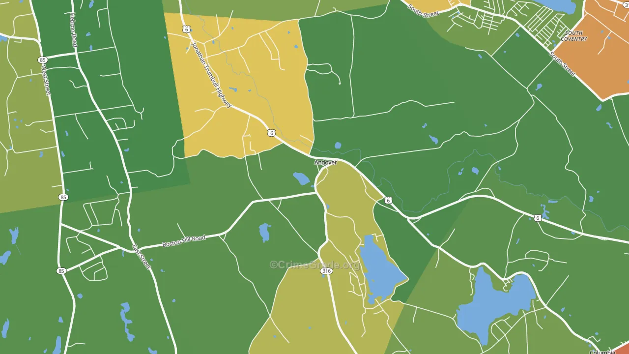 Andover, CT Map of Theft Rates