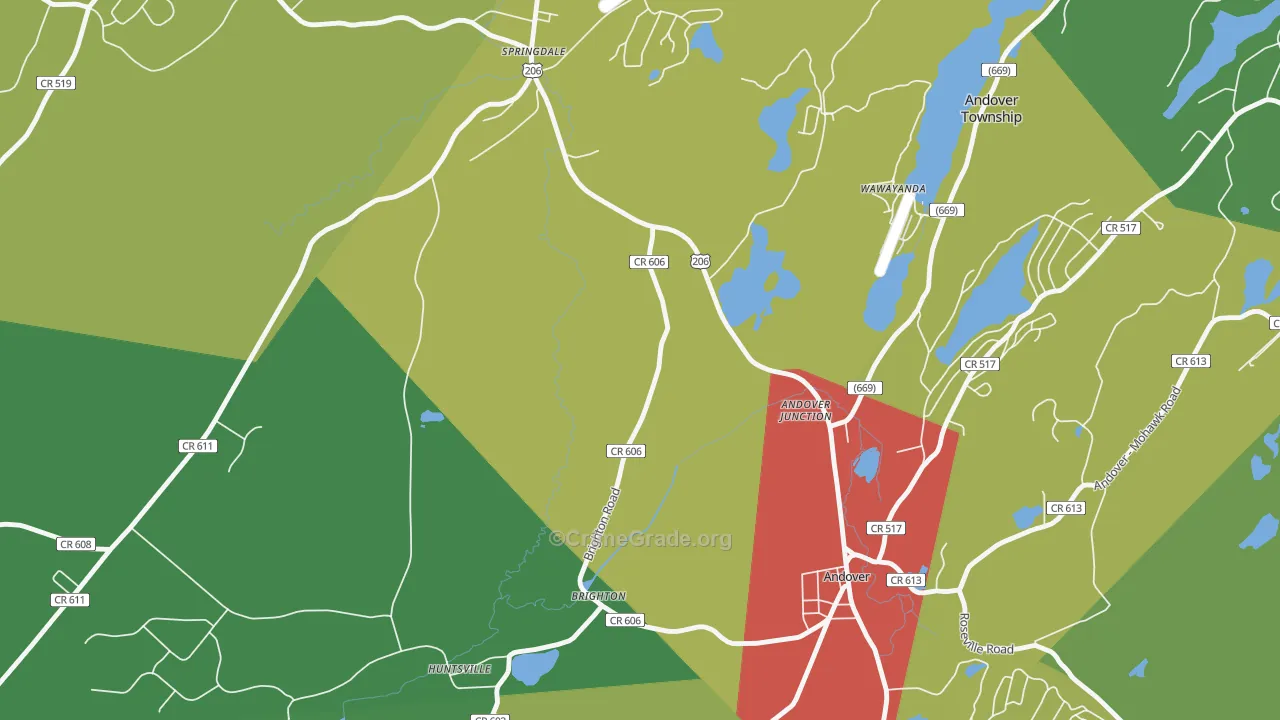 Andover Junction, NJ Map of Theft Rates