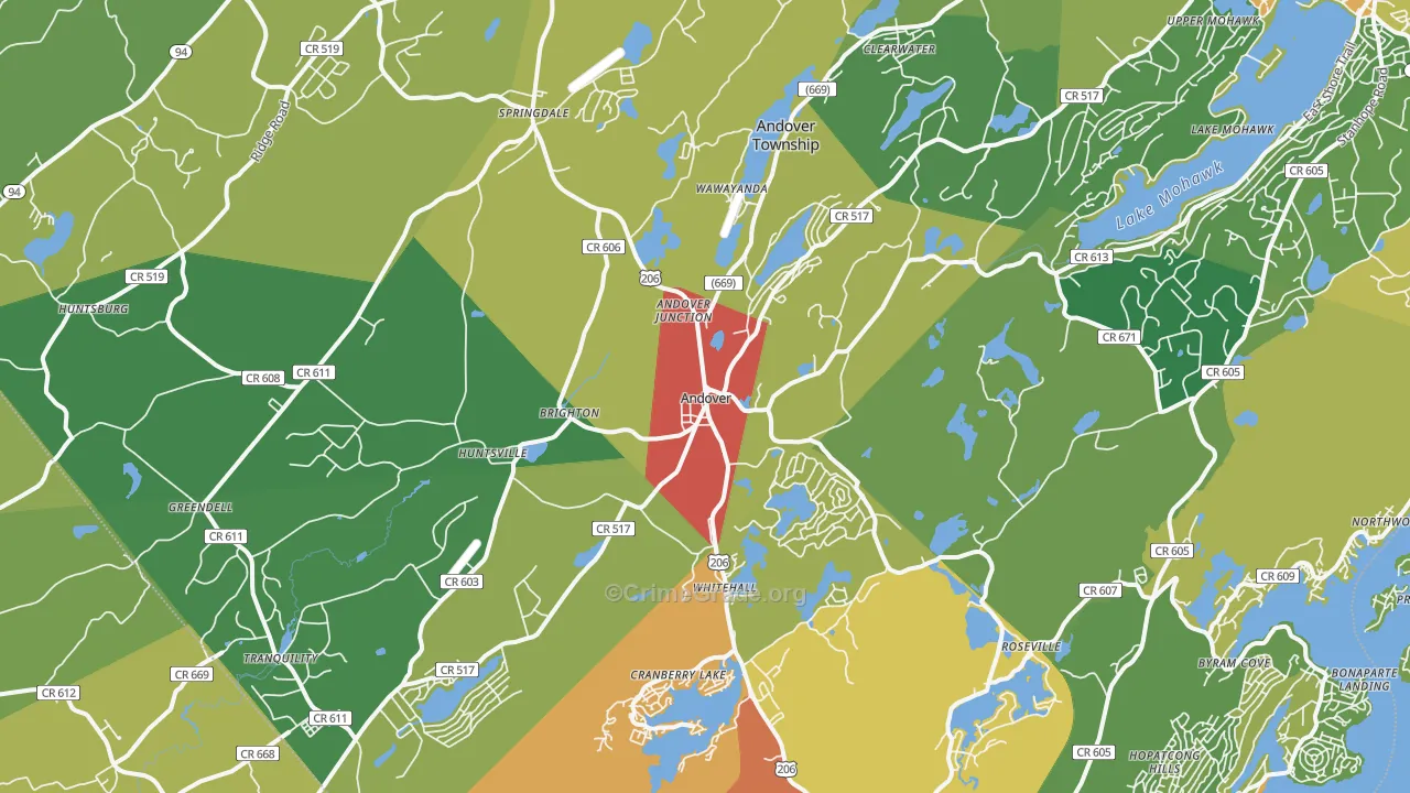 Andover, NJ Map of Theft Rates