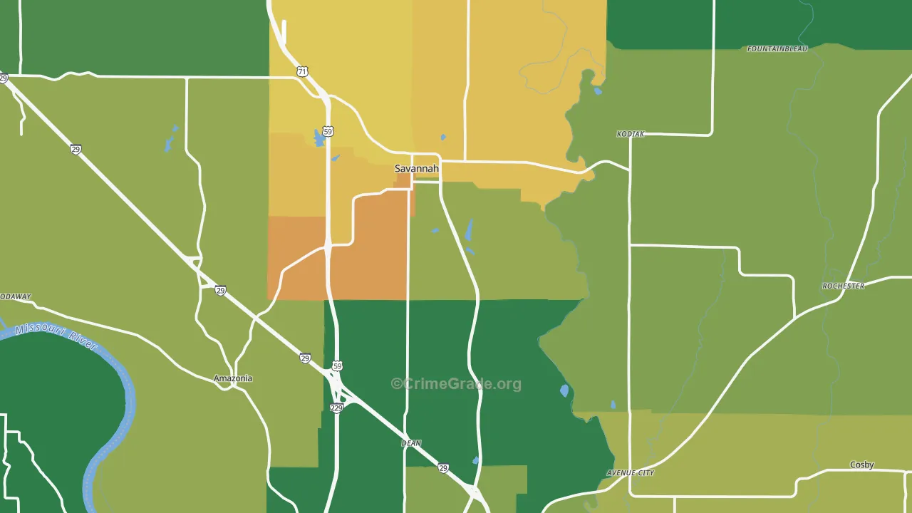 Andrew County, MO Map of Theft Rates