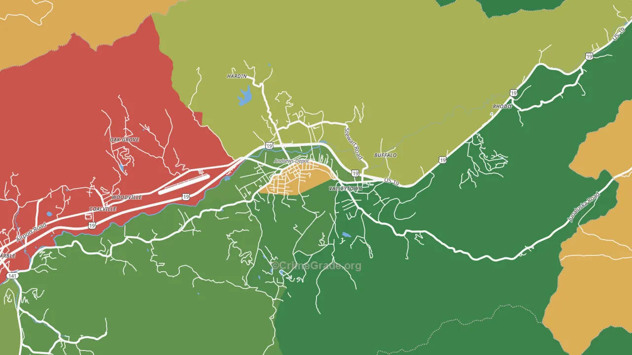 Andrews, NC Map of Theft Rates