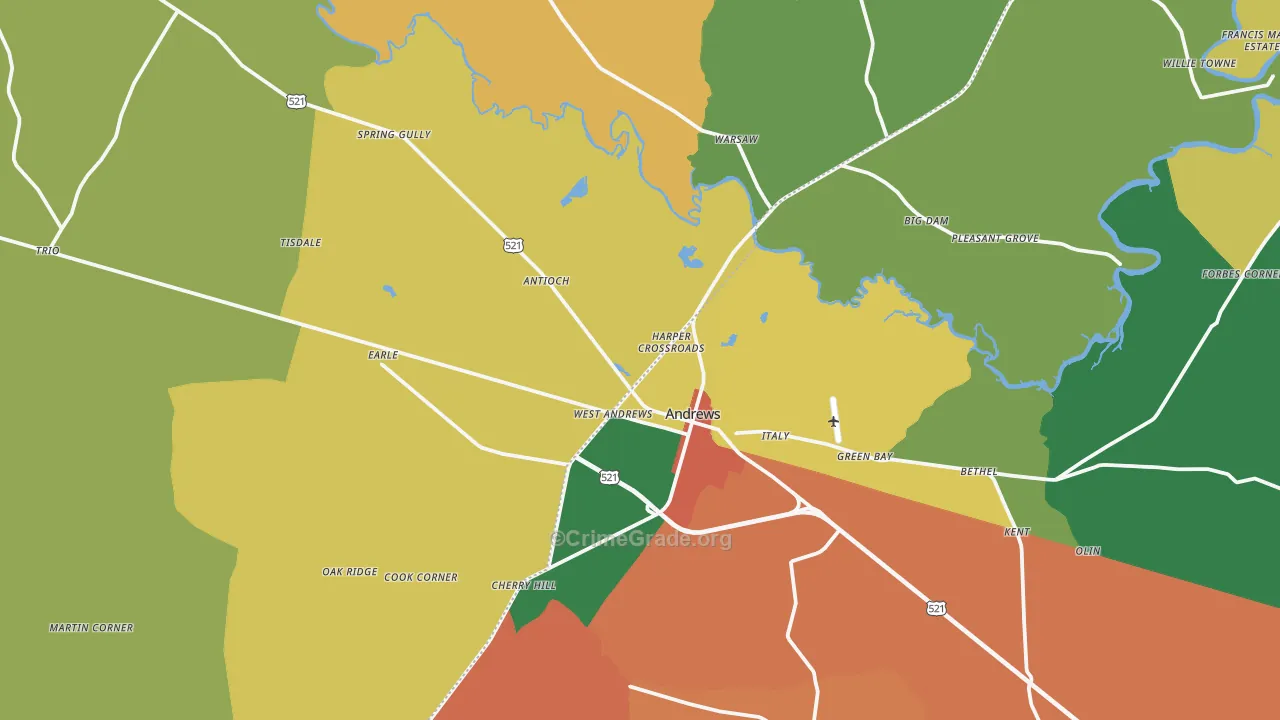 Andrews, SC Map of Theft Rates
