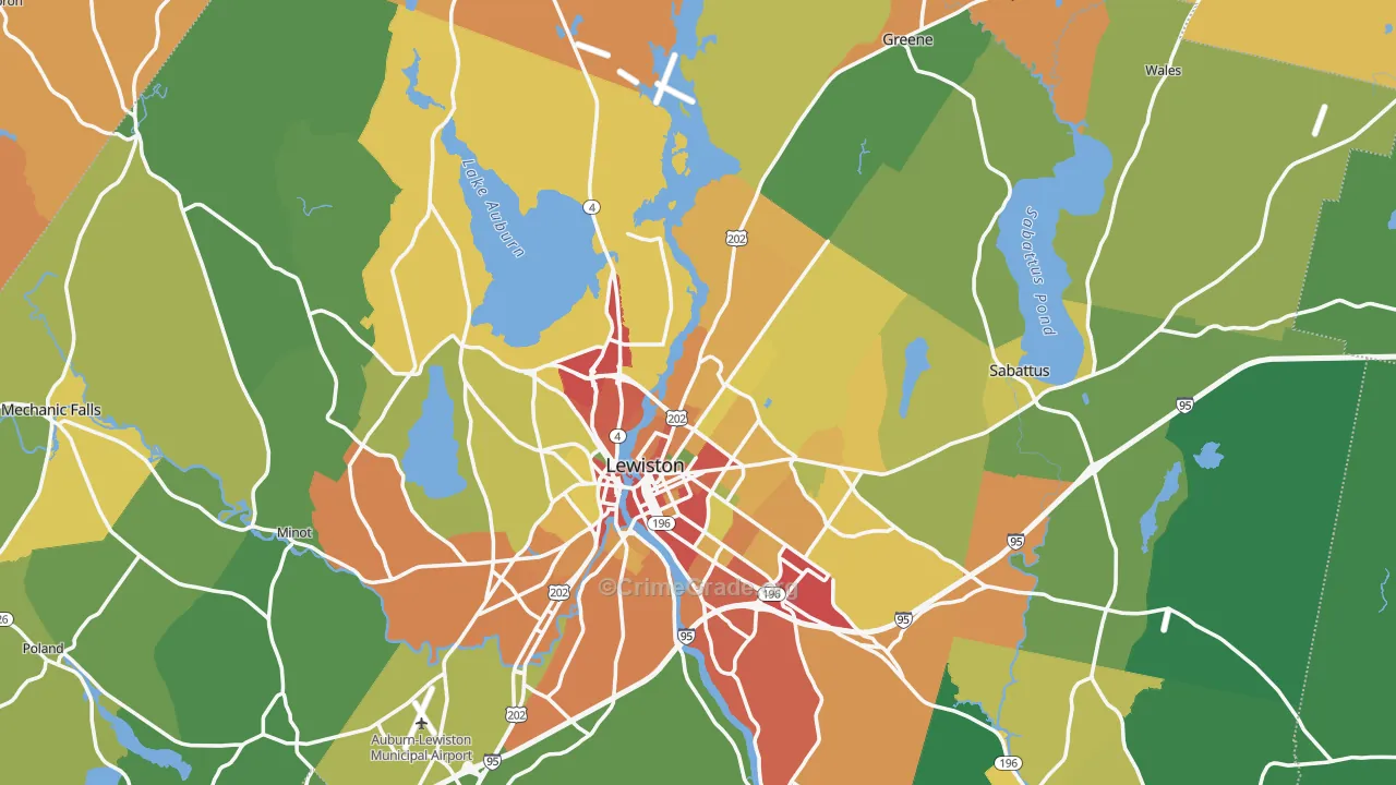 Androscoggin County, ME Map of Theft Rates