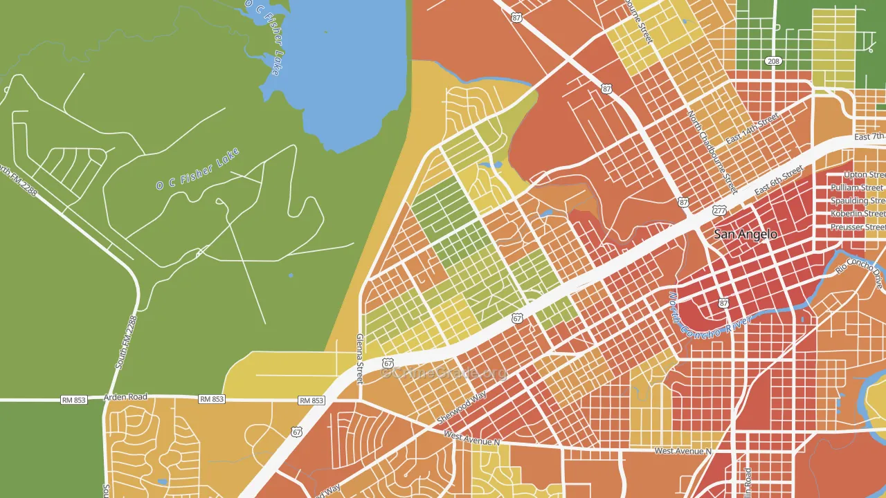 Angelo Heights, San Angelo, TX Map of Theft Rates