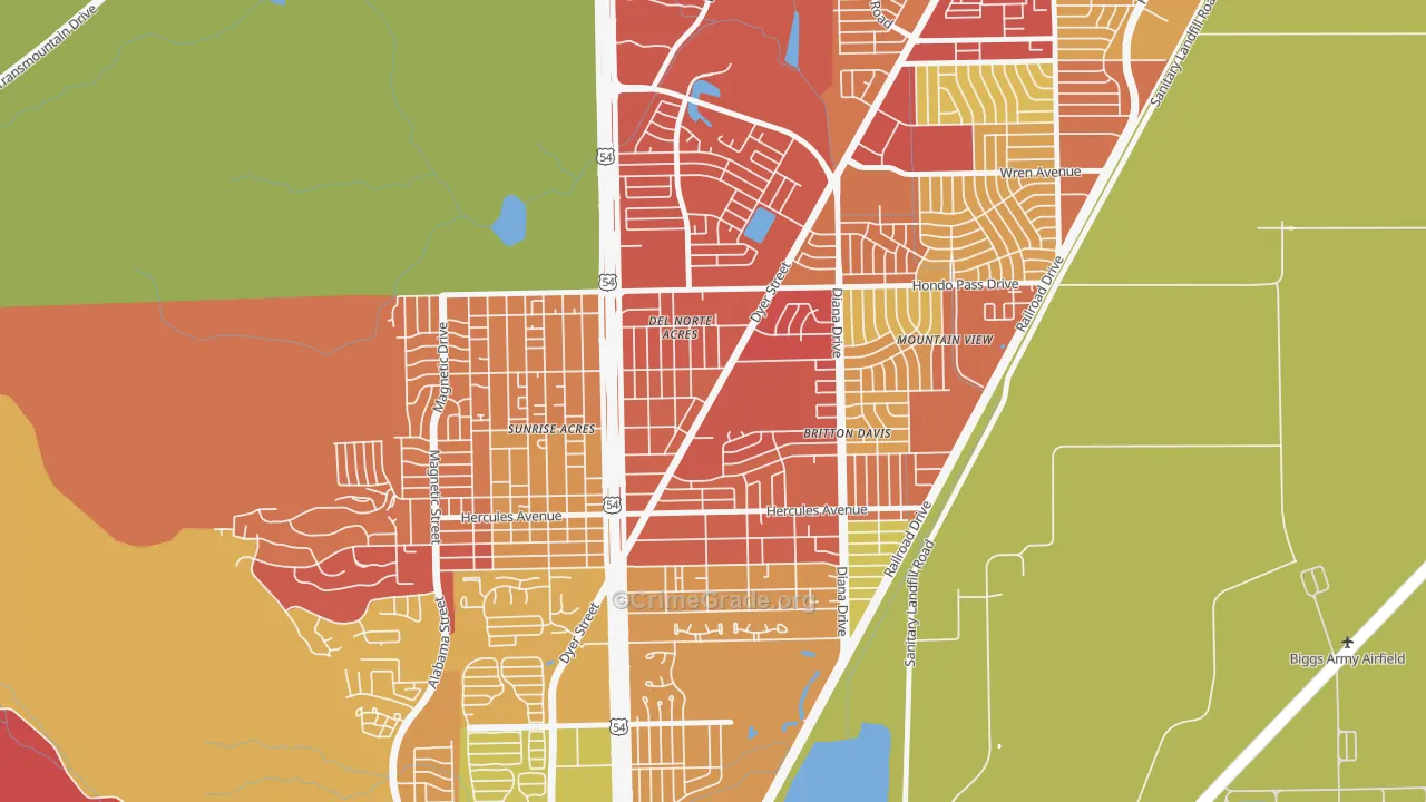 Angels Triangle, El Paso, TX Map of Theft Rates