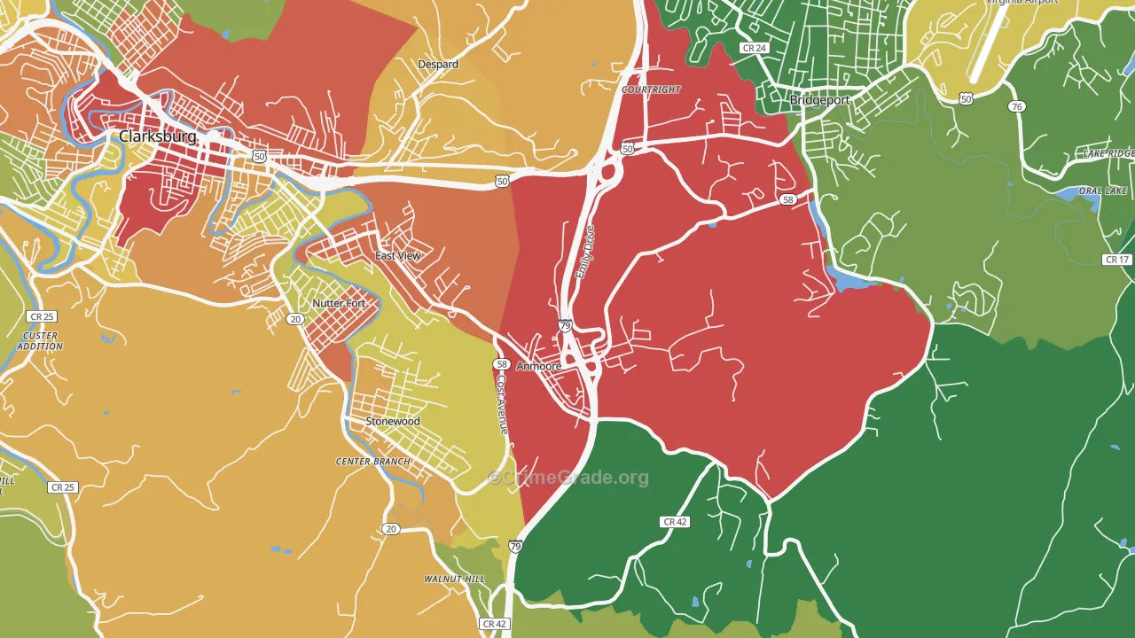 Anmoore, WV Map of Theft Rates