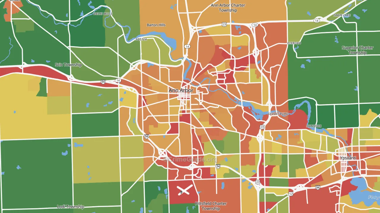 Ann Arbor, MI Map of Theft Rates