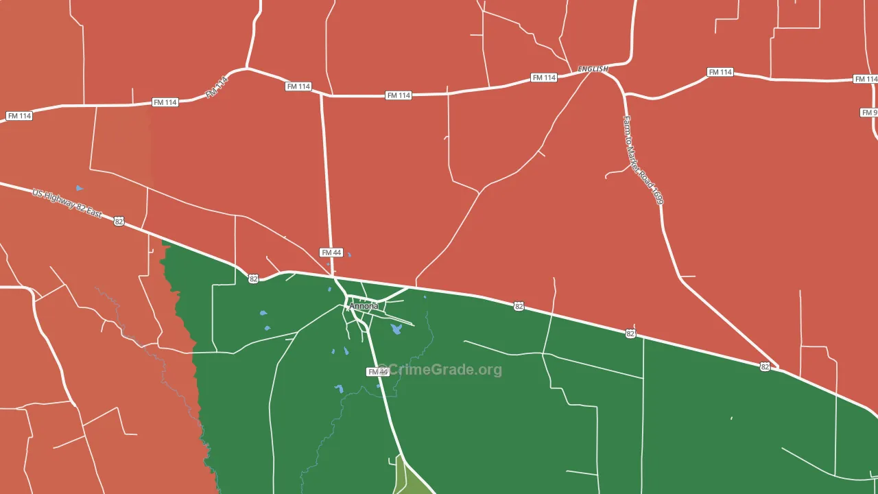 Annona, TX Map of Theft Rates