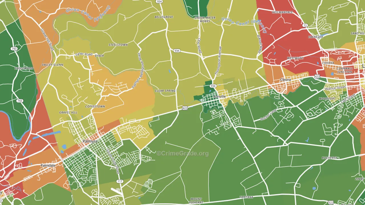 Annville, PA Map of Theft Rates