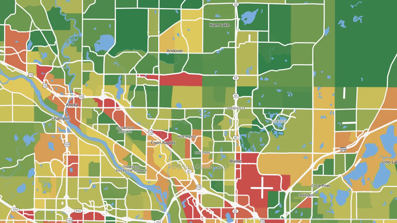 Anoka County, MN Map of Theft Rates