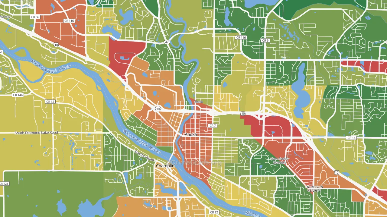 Anoka, MN Map of Theft Rates
