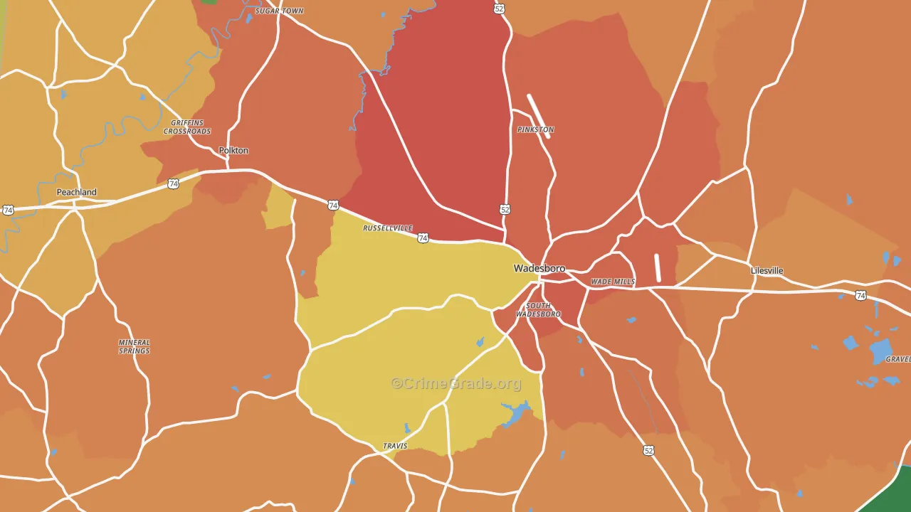 Anson County, NC Map of Theft Rates