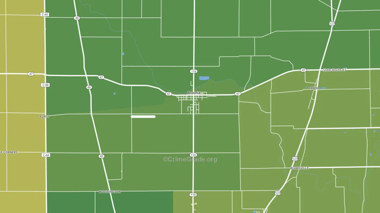 Ansonia, OH Map of Theft Rates